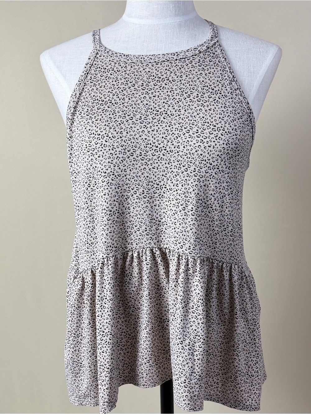 gaze Beige Leopard Halter Peplum Tank